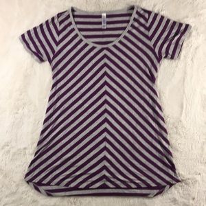 Purple and gray striped LuLaRoe Classic Tee
